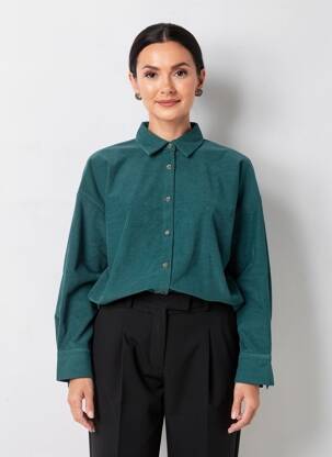 Cămașă croială dreaptă mâneci lungi verde CHRISTY femeie