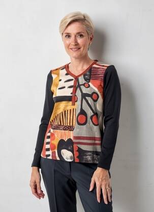 Tricou imprimeu fantezie mâneci lungi negru KALISSON femeie