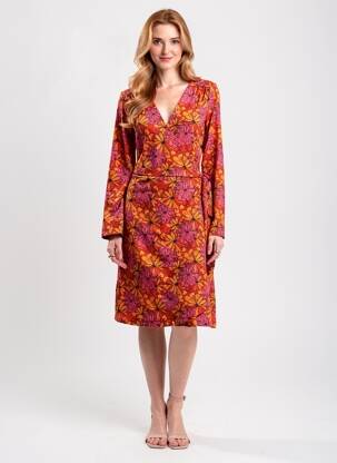 Rochie midi imprimeu floral mâneci lungi portocalie LA FIANCÉE femeie