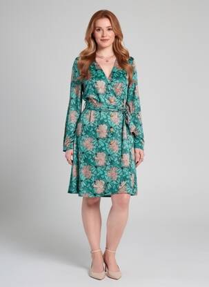 Rochie midi imprimeu floral mâneci lungi verde LA FIANCÉE femeie