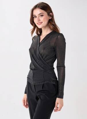 Top elasticitate mâneci lungi negru NÜ femeie