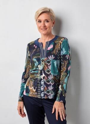 Pulover croială cambrată mâneci lungi albastru GEVANA femeie