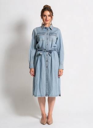 Rochie midi mâneci lungi mâneci lungi albastru ANGELA DAVIS femeie