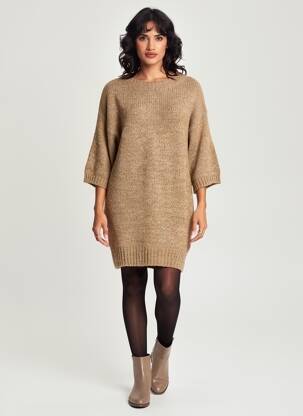 Rochie pulover țesătură melanj mâneci 3/4 maro LOLA ESPELETA femeie