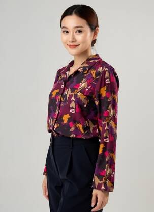 Cămașă croială cambrată mâneci lungi violet SURKANA femeie