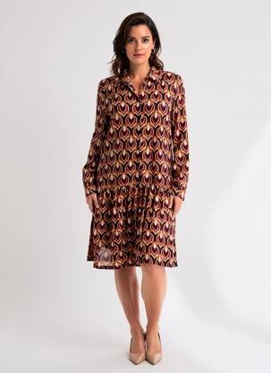 Rochie midi imprimeu fantezie mâneci lungi maro SURKANA femeie