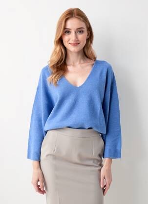 Pulover croială dreaptă mâneci lungi albastru GRACE & MILA femeie