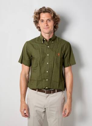 Cămașă cu mâneci scurte croială cambrată verde RALPH LAUREN bărbat