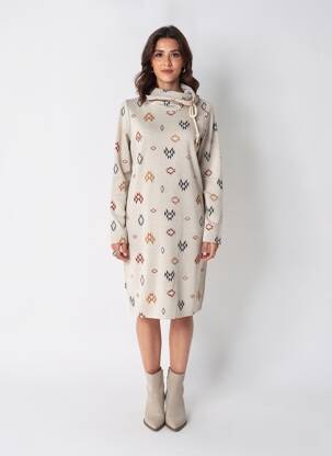 Rochie midi imprimeu fantezie mâneci lungi bej RAGWEAR femeie