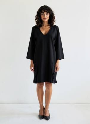 Rochie midi mâneci lungi mâneci lungi negru RIVIERES DE LUNE femeie
