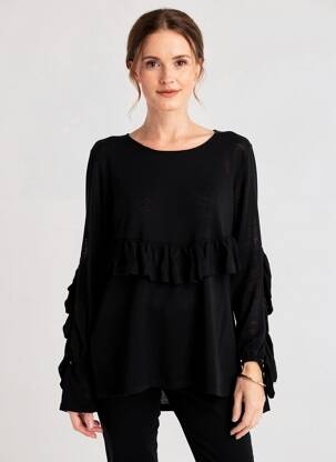Pulover tunică elasticitate mâneci lungi negru TEOH & LEA femeie