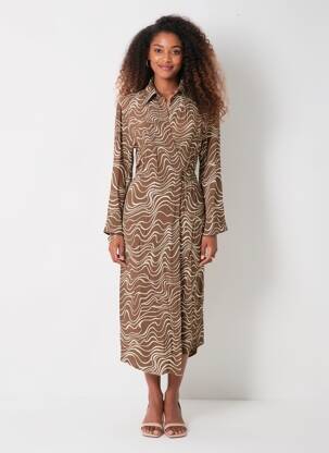 Rochie midi imprimeu fantezie mâneci lungi maro & OTHER STORIES femeie