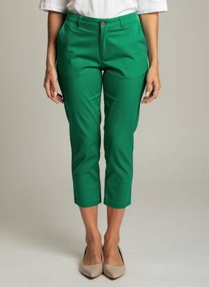 Pantalon 7/8 închidere cu fermoar sub clapetă cu nasturi verde SARAH JOHN femeie