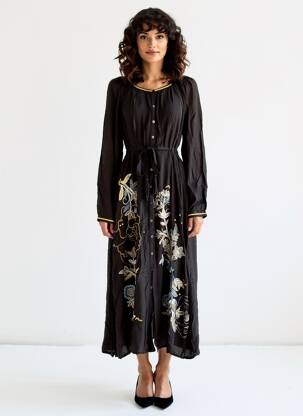 Rochie lungă mâneci lungi mâneci lungi negru CREAM femeie