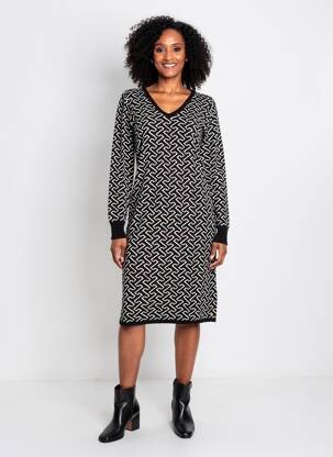 Rochie pulover croială dreaptă mâneci lungi negru CREAM femeie