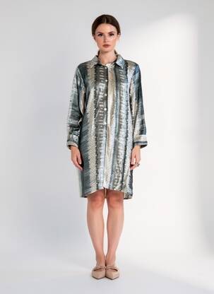Rochie midi imprimeu fantezie mâneci lungi verde STORIATIPIC femeie