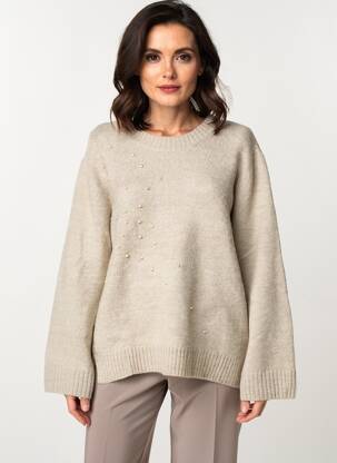Pulover croială dreaptă mâneci lungi bej CREAM femeie