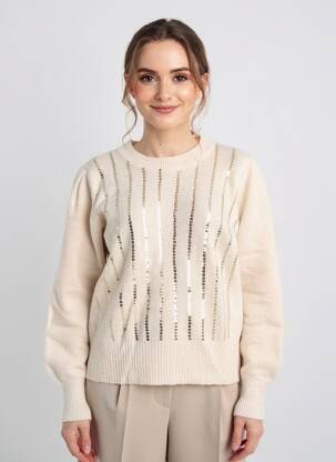 Pulover țesătură melanj mâneci lungi bej MOLLY BRACKEN femeie