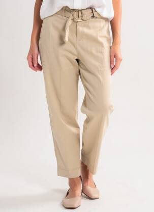 Pantalon drept țesătură poplin mărime normală bej GUESS femeie
