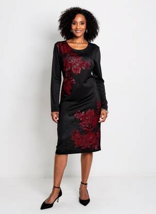 Rochie midi imprimeu fantezie mâneci lungi negru DESIGUAL femeie