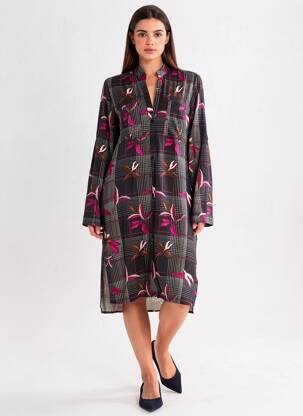Rochie midi imprimeu fantezie mâneci lungi negru SALSA femeie