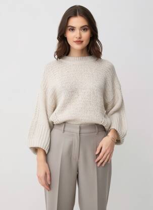 Pulover elasticitate mâneci lungi bej SALSA femeie