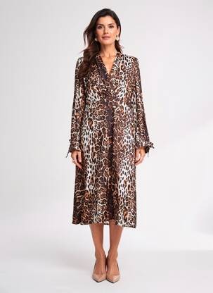 Rochie midi mâneci lungi mâneci lungi maro KEZY femeie