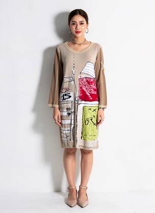 Rochie pulover elasticitate mâneci lungi bej ELISA CAVALETTI femeie
