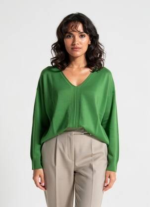 Pulover guler în v mâneci lungi verde TRIPODE femeie