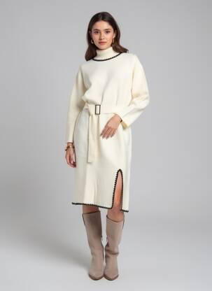 Rochie pulover elasticitate mâneci lungi bej ANNY femeie