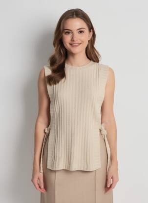 Pulover croială cambrată fără mâneci bej ATELIER EVÈNE femeie