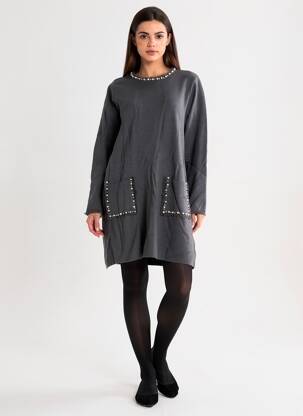 Rochie pulover elasticitate mâneci lungi gri BLUOLTRE femeie