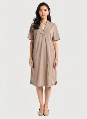 Rochie midi mâneci scurte mâneci scurte bej FRANK WALDER femeie