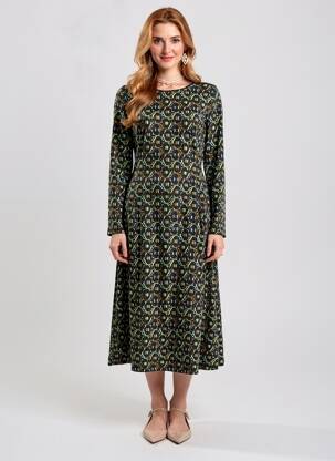 Rochie midi imprimeu fantezie mâneci lungi albastru SURKANA femeie