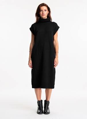 Rochie pulover croială dreaptă mâneci scurte negru YEST femeie