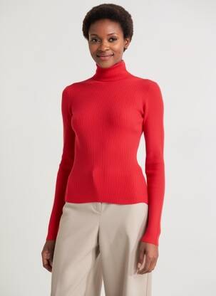 Pulover cu guler înalt croială cambrată mâneci lungi roșu ATTIC AND BARN femeie