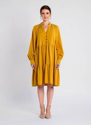 Rochie midi mâneci lungi mâneci lungi galben OTTOD'AME femeie