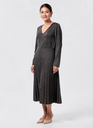 Rochie midi mâneci lungi mâneci lungi gri MALOKA femeie