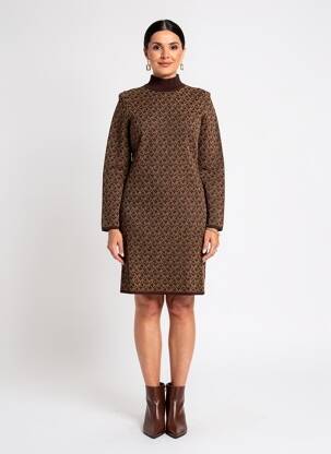 Rochie midi imprimeu fantezie mâneci lungi maro MICHAEL KORS femeie