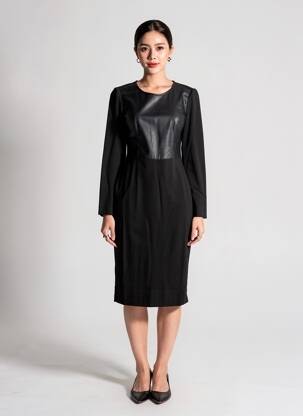 Rochie midi mâneci lungi mâneci lungi negru BCBGMAXAZRIA femeie