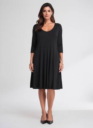 Rochie midi croială fluidă mâneci lungi negru EDMOND BOUBLIL femeie