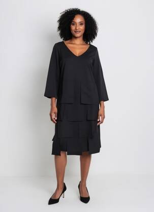Rochie midi mâneci 3/4 mâneci 3/4 negru ORTO BOTANICO femeie