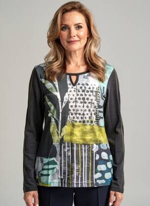 Tricou imprimeu fantezie mâneci lungi gri DOLCEZZA femeie