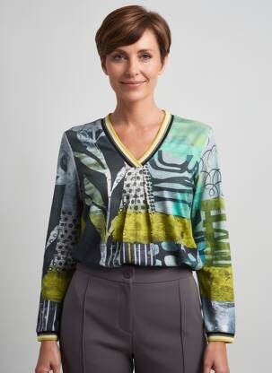 Tricou imprimeu fantezie mâneci lungi verde DOLCEZZA femeie