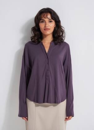 Pulover țesătură melanj mâneci lungi violet MAJESTIC FILATURES femeie