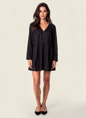 Rochie scurtă croială evazată mâneci lungi negru ICHI femeie