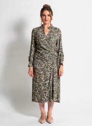 Rochie midi imprimeu fantezie mâneci lungi verde CAPTAIN TORTUE femeie