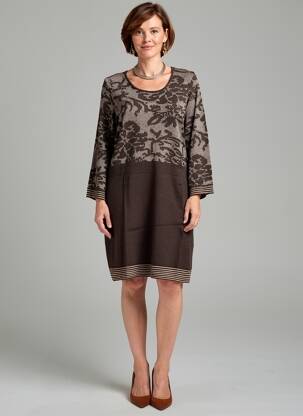 Rochie midi imprimeu fantezie mâneci lungi maro GERRY WEBER femeie