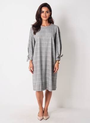 Rochie midi mâneci lungi mâneci lungi gri TOMMY HILFIGER femeie