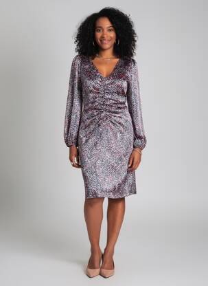 Rochie midi imprimeu fantezie mâneci lungi negru VERA MONT femeie
